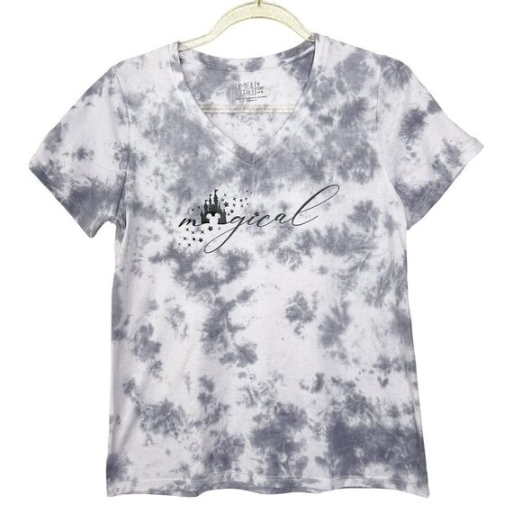 Custom Tie Dye Handmade Magical Disney Castle V-Neck Tee Womens Small - Picture 1 of 8